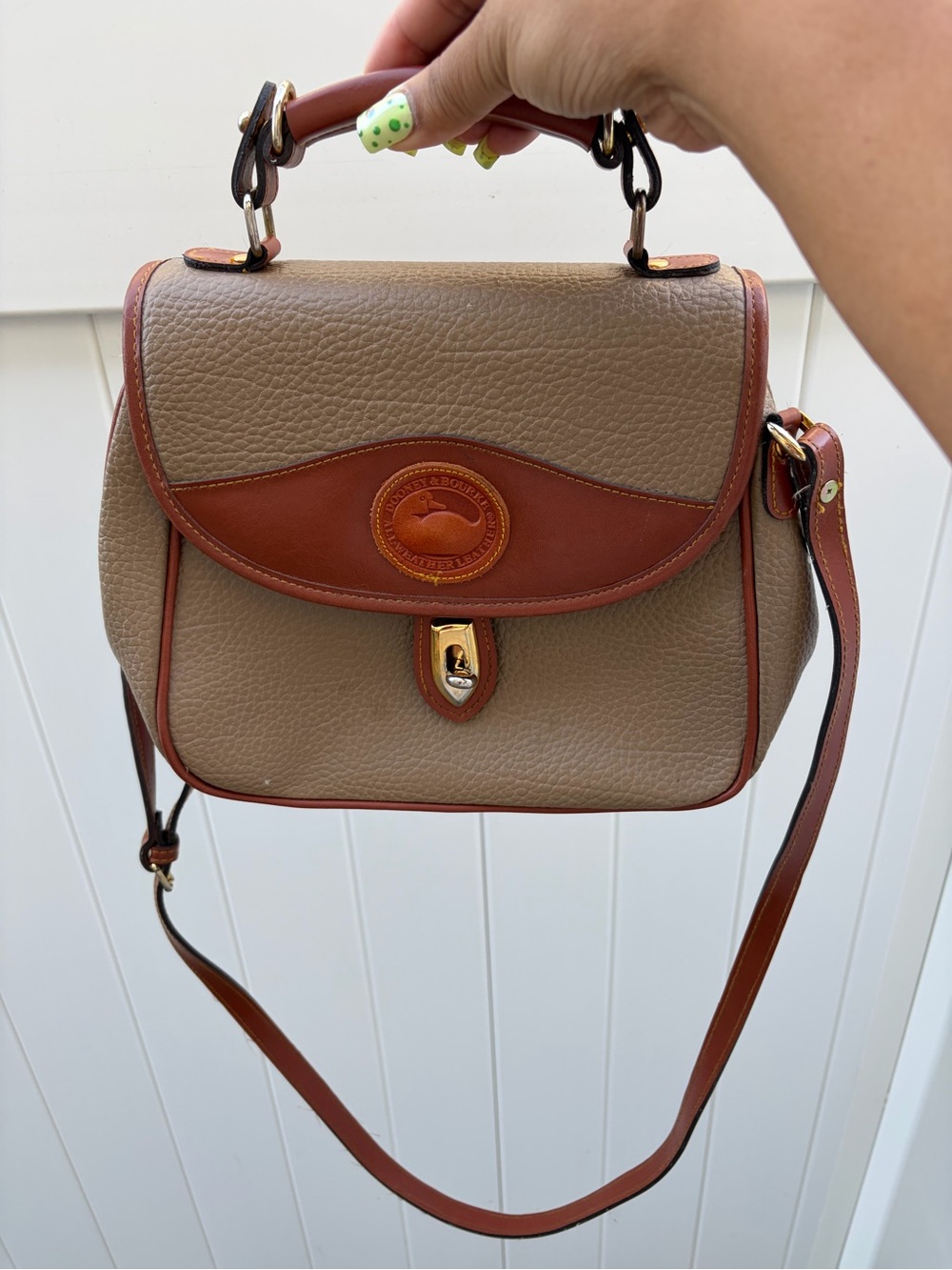 Dooney & Bourke Taupe with Brown Trim Pebbled Leather Top-Handle Shoulder Bag